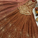 Brown Partywear Silk Top Lehenga