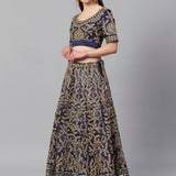 Bluish Embroidered Mulberry Silk Lehenga