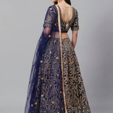 Bluish Embroidered Mulberry Silk Lehenga