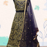 Bluish Embroidered Mulberry Silk Lehenga
