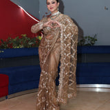 golden soft net sequence saree