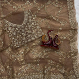 golden soft net sequence saree