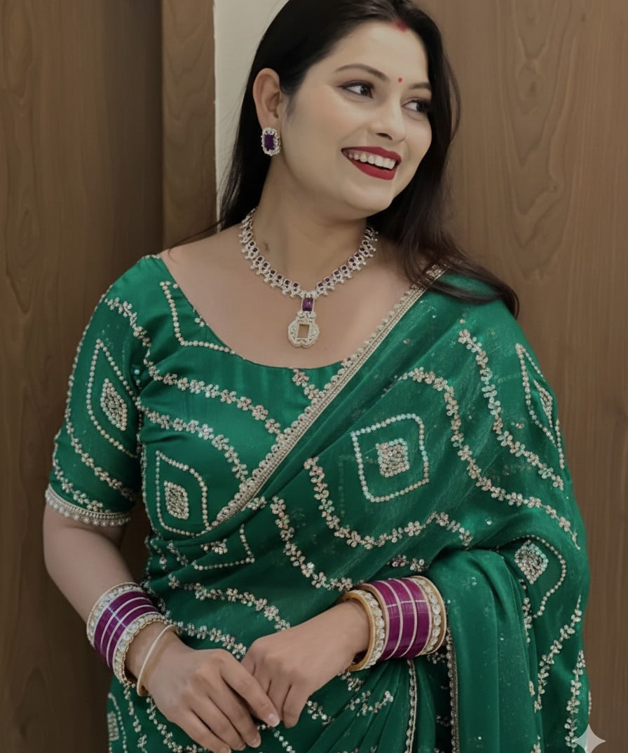 pooja fandy sattin silk saree