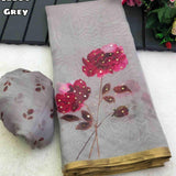 Designer Organza Floral Print Saree