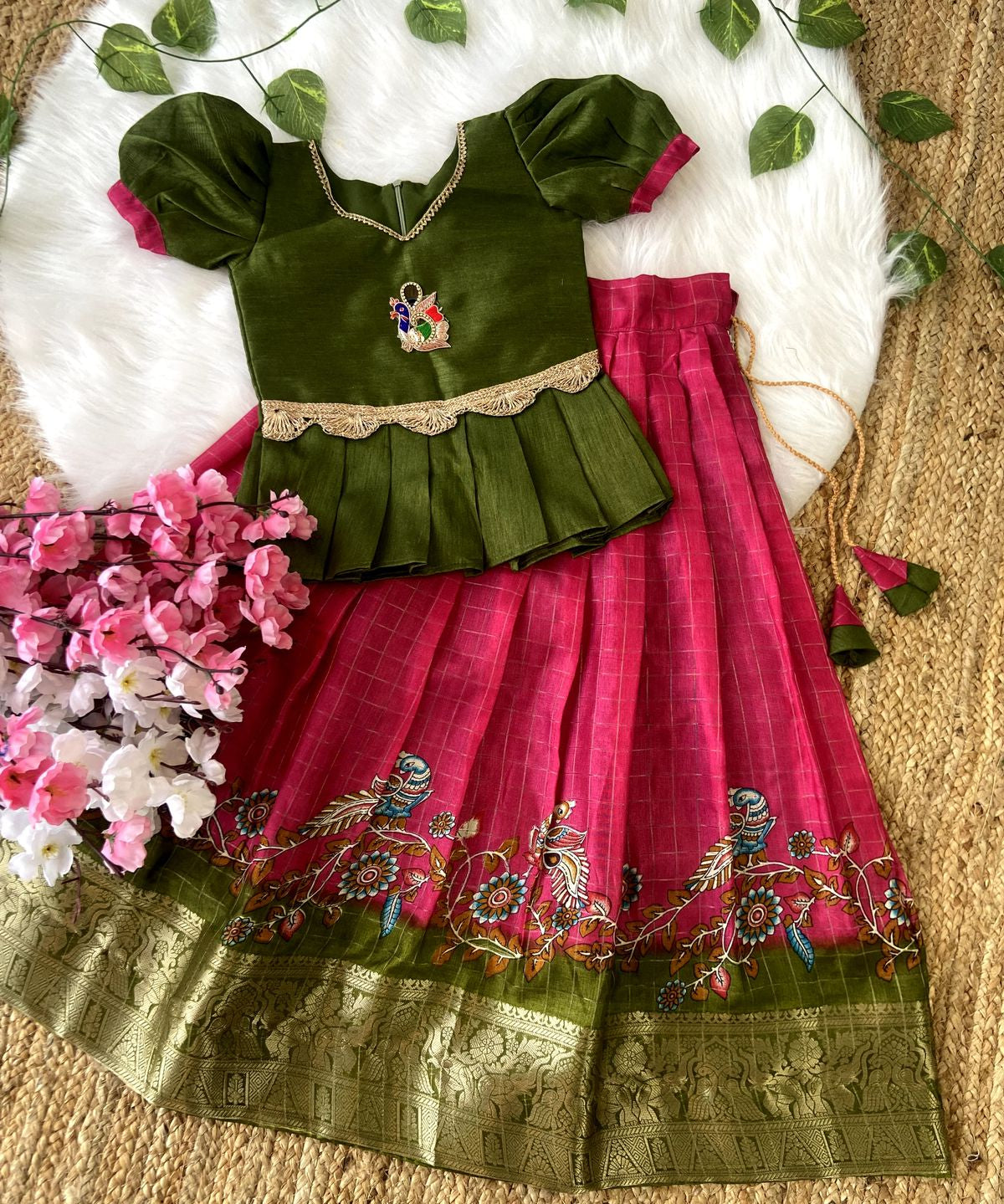 Kids Heavy Pattu Silk Lehenga