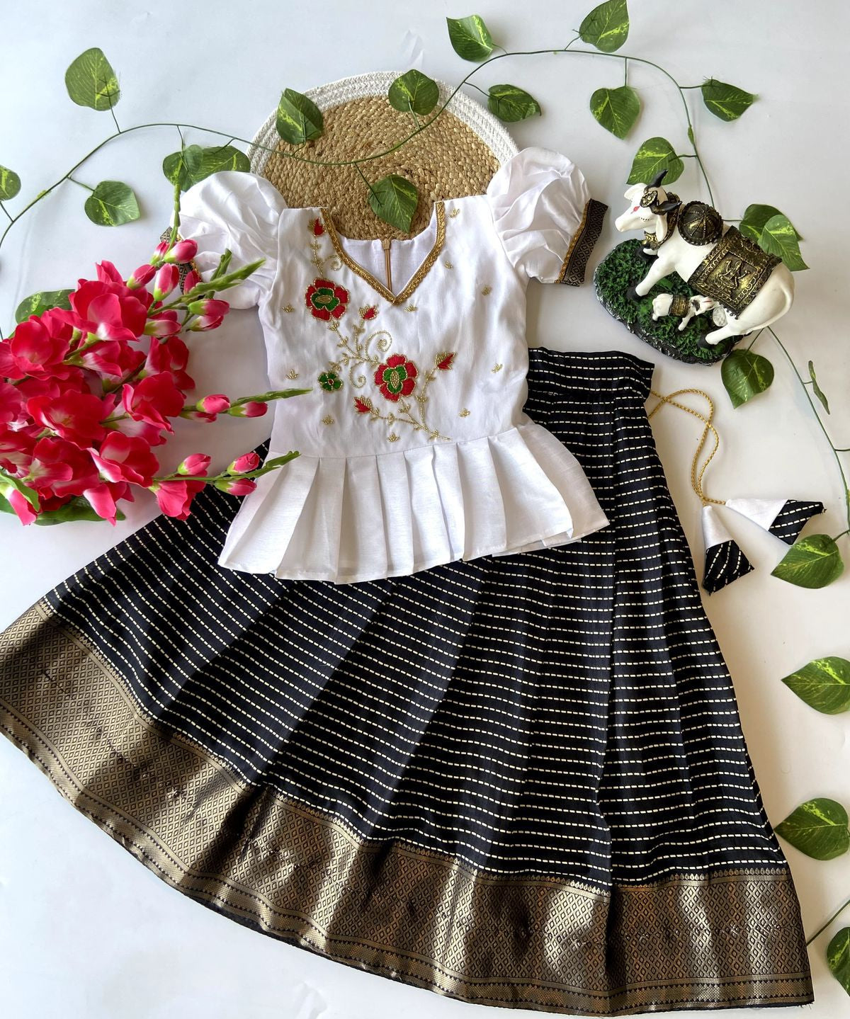 Kids Traditional Dola Silk Lehenga