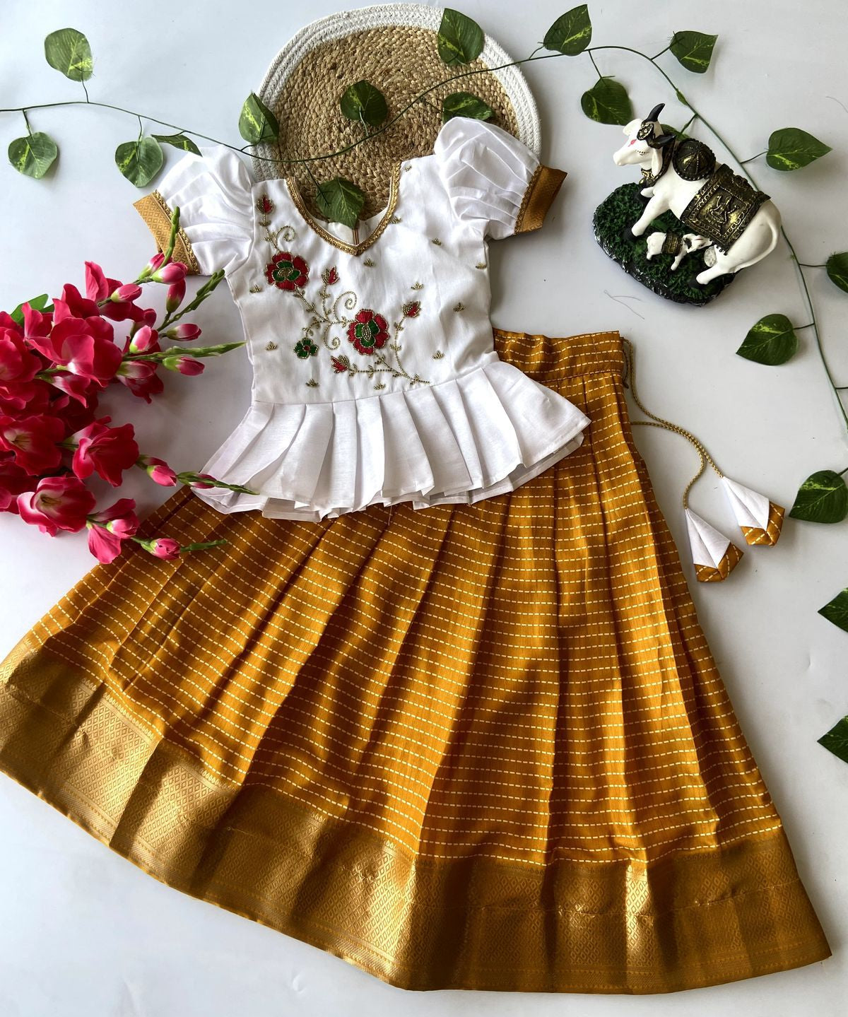 Kids Traditional Dola Silk Lehenga