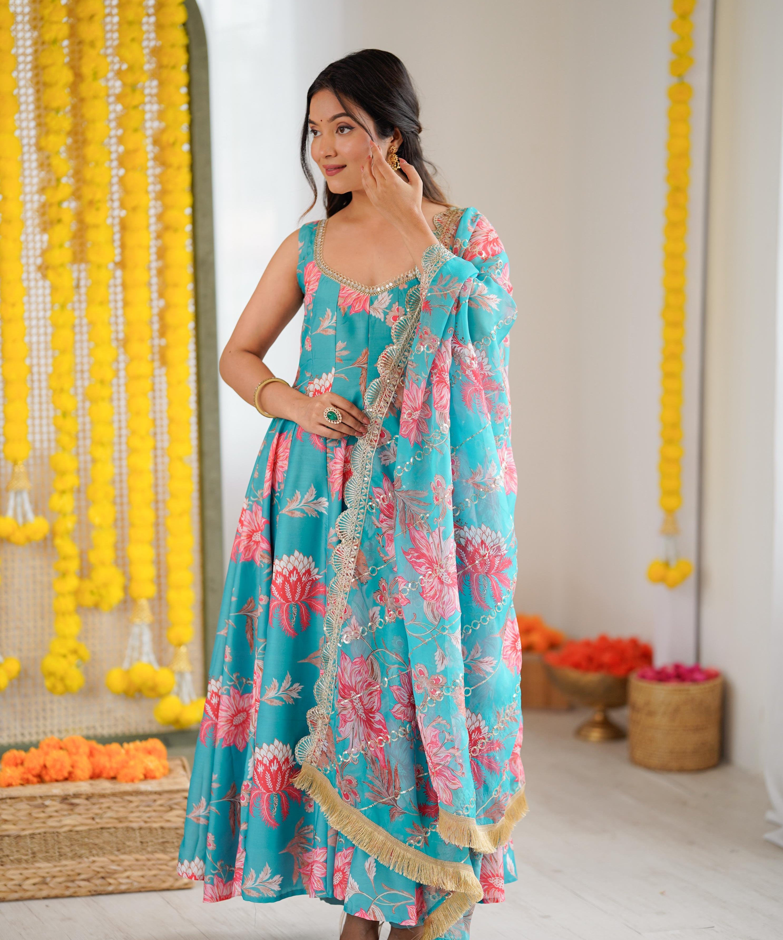 Stylish Charm Floral Print Gown