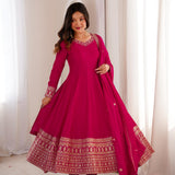 Pink Blooming Silk Anarkali Gown