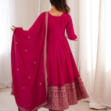 Pink Blooming Silk Anarkali Gown