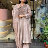 Trendy Creamy Roman Silk Suit