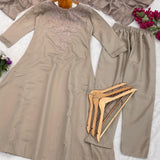 Trendy Creamy Roman Silk Suit