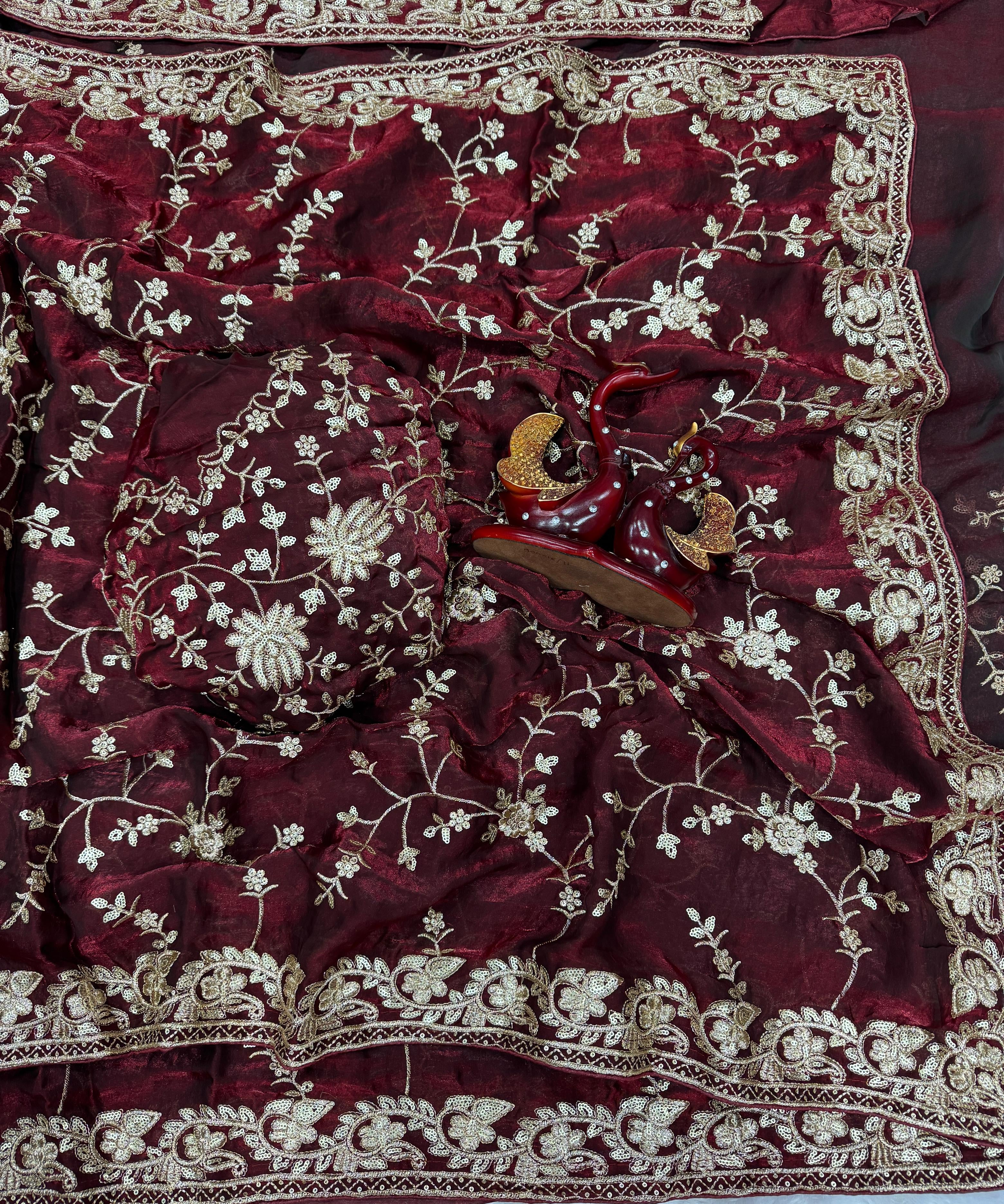 Heavy Designer Embroidered Silk Saree