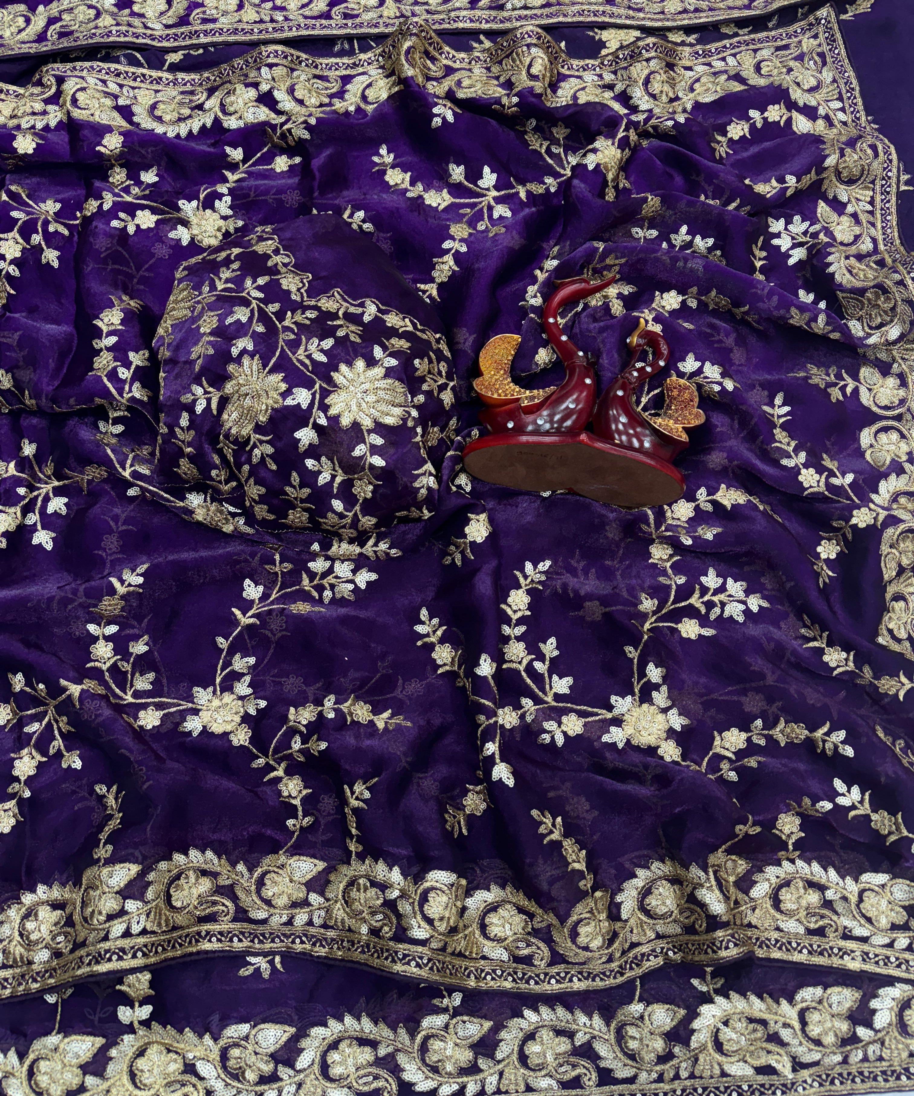 Heavy Designer Embroidered Silk Saree