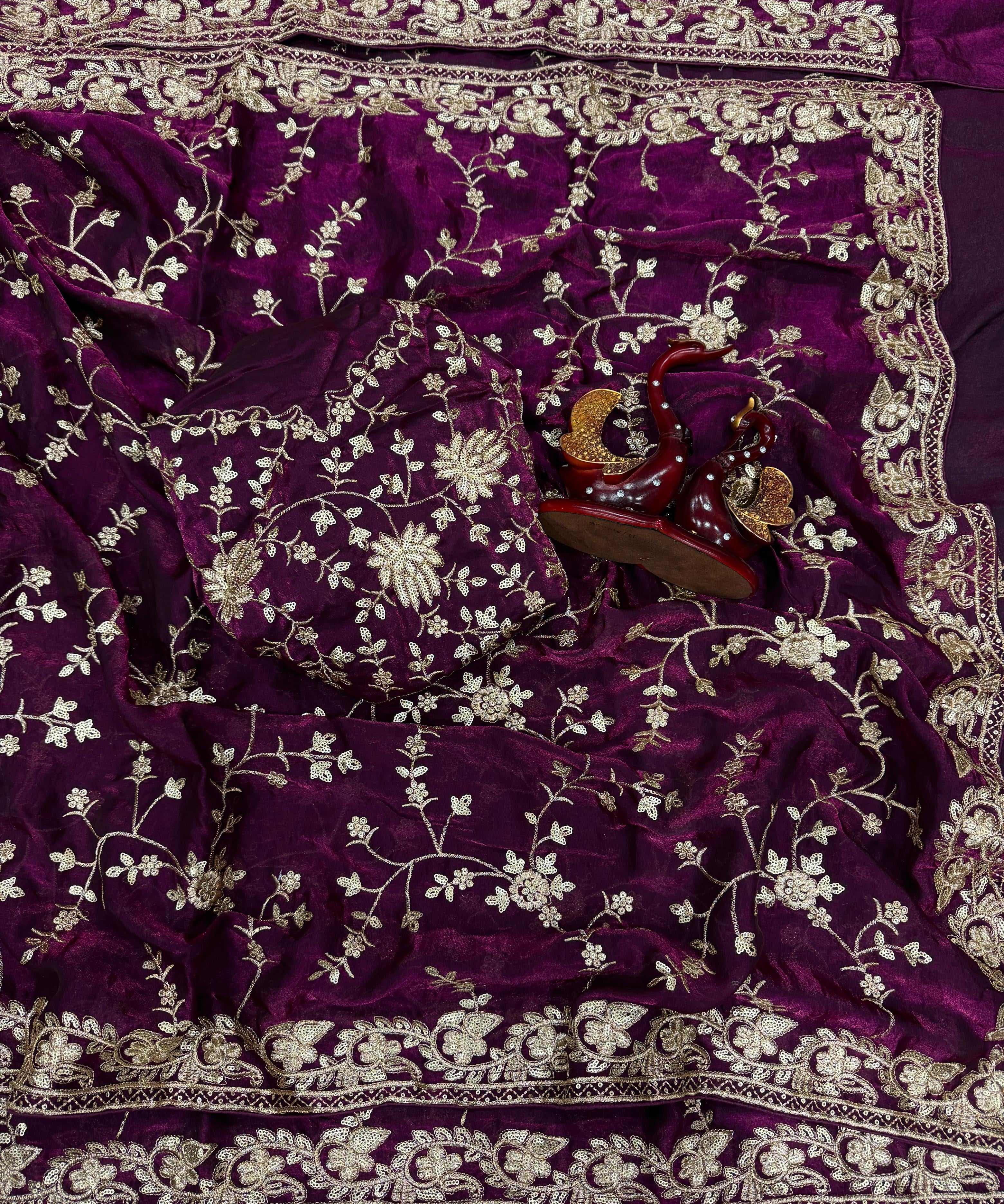 Heavy Designer Embroidered Silk Saree