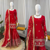 Reddish Chinon Silk Top Sharara