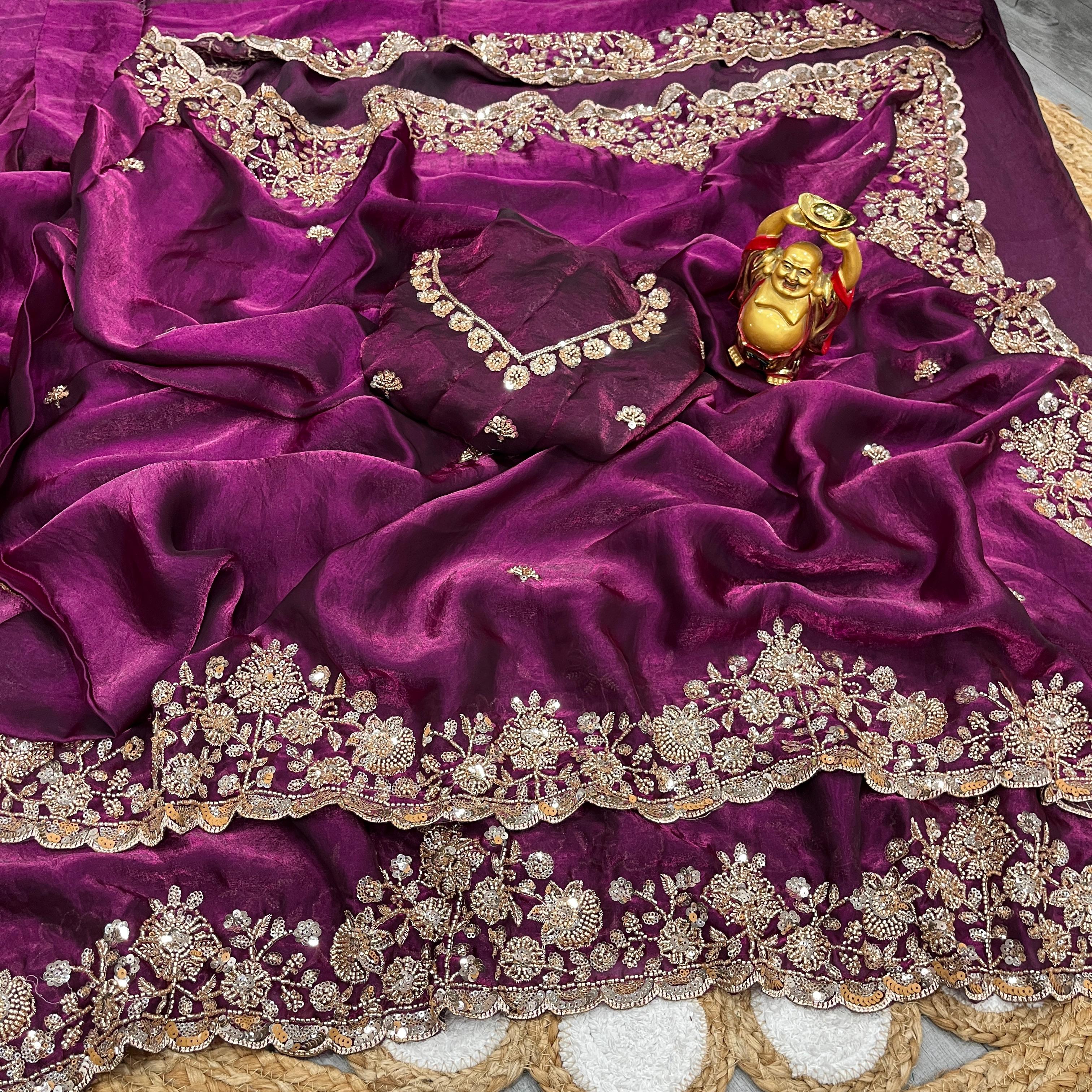 Designer Bridal Gold Beadwork Saree