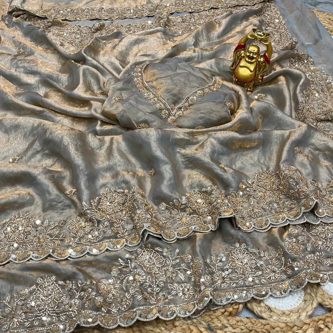 Designer Bridal Gold Beadwork Saree