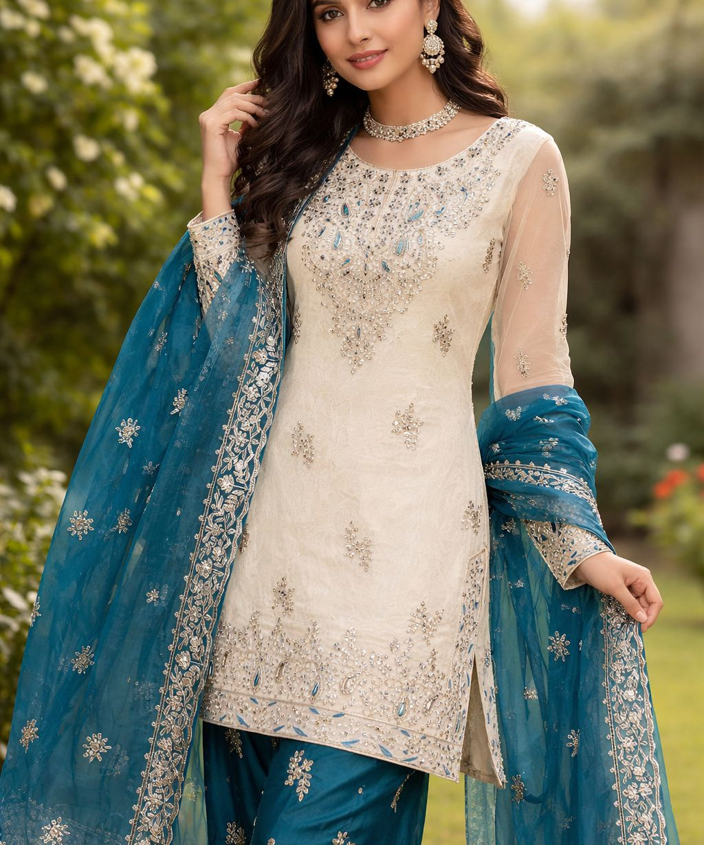 Designer Embroidered Silk Top Plazzo