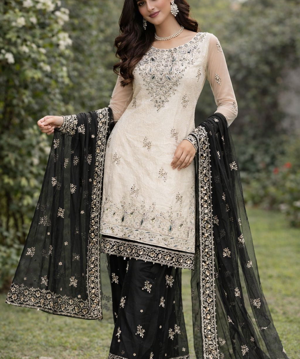 Designer Embroidered Silk Top Plazzo