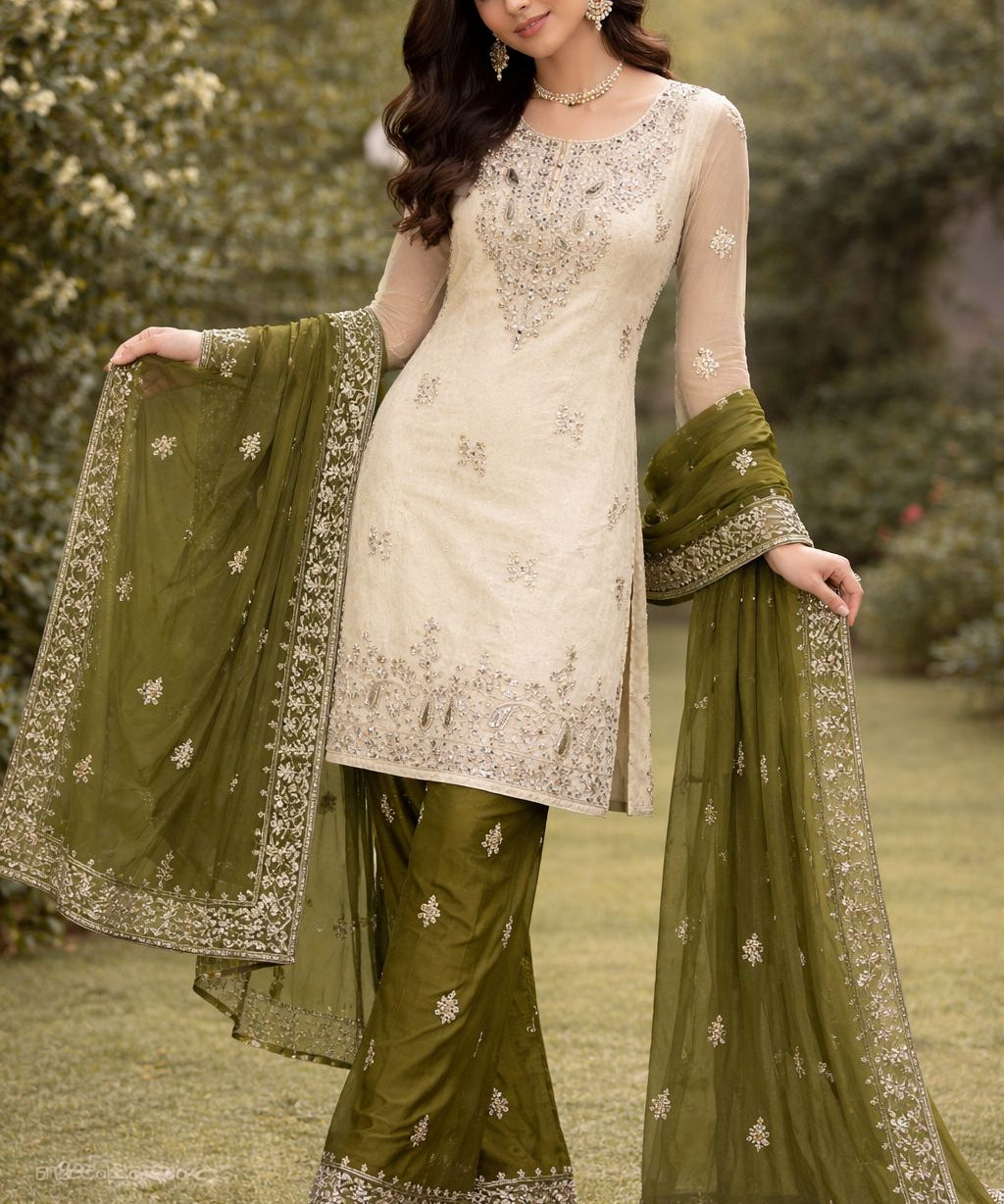 Designer Embroidered Silk Top Plazzo