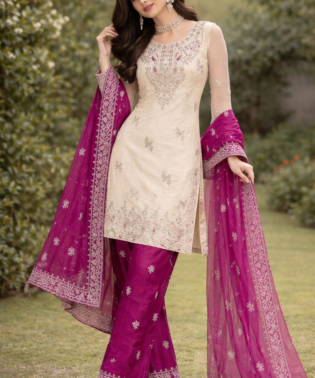 Designer Embroidered Silk Top Plazzo
