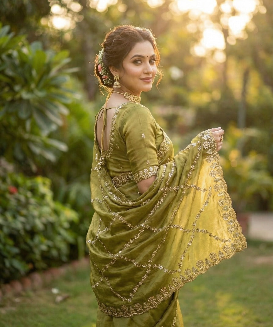 Shiny Fandy Satin Silk Saree