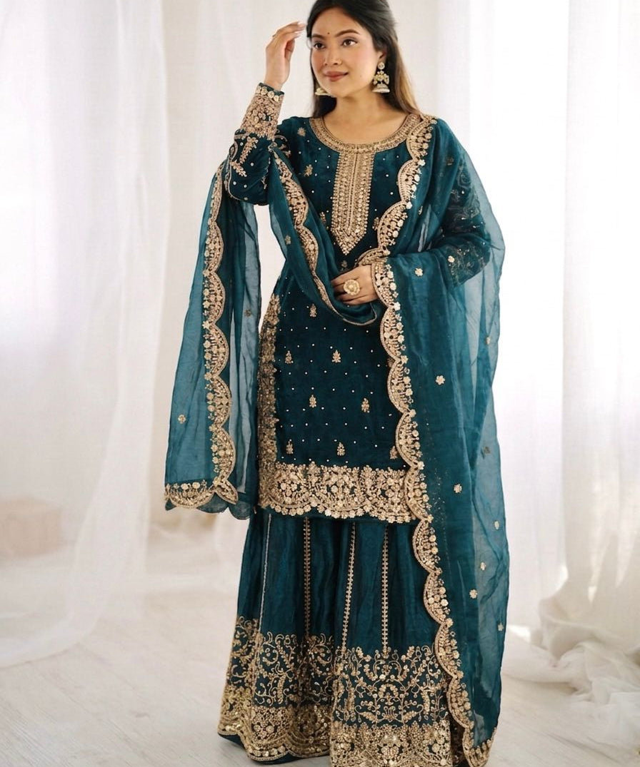 Ethnic Embroidered Silk Top Plazoo