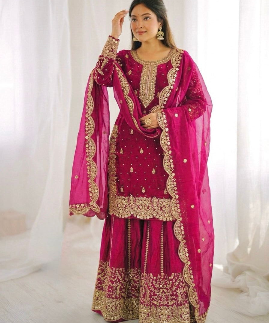 Ethnic Embroidered Silk Top Plazoo
