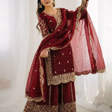 Ethnic Embroidered Silk Top Plazoo