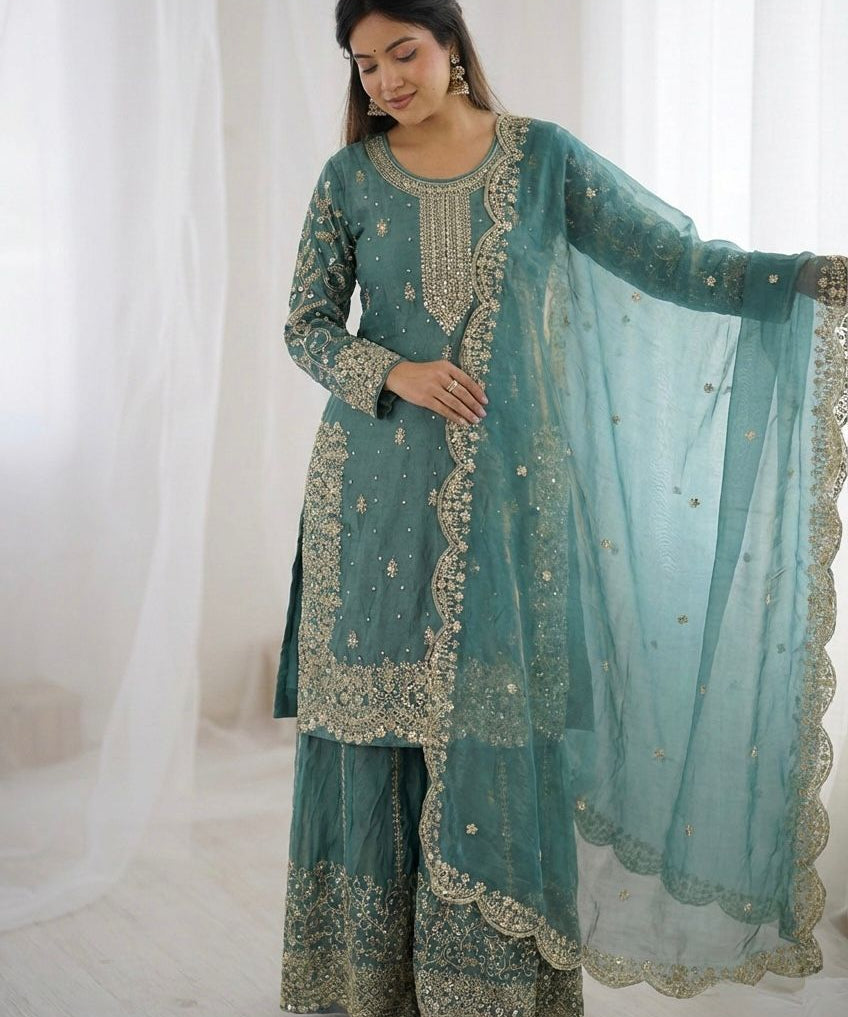 Ethnic Embroidered Silk Top Plazoo