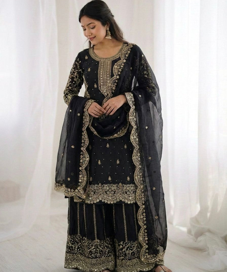 Ethnic Embroidered Silk Top Plazoo