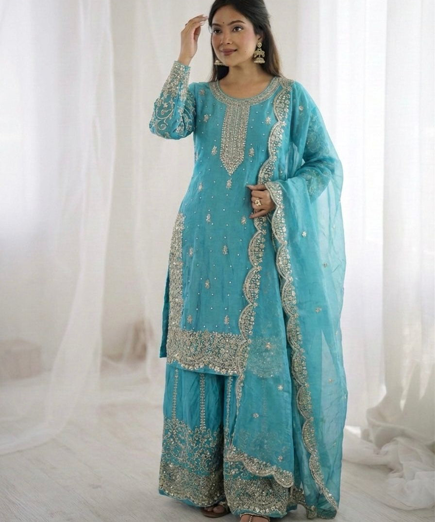Ethnic Embroidered Silk Top Plazoo