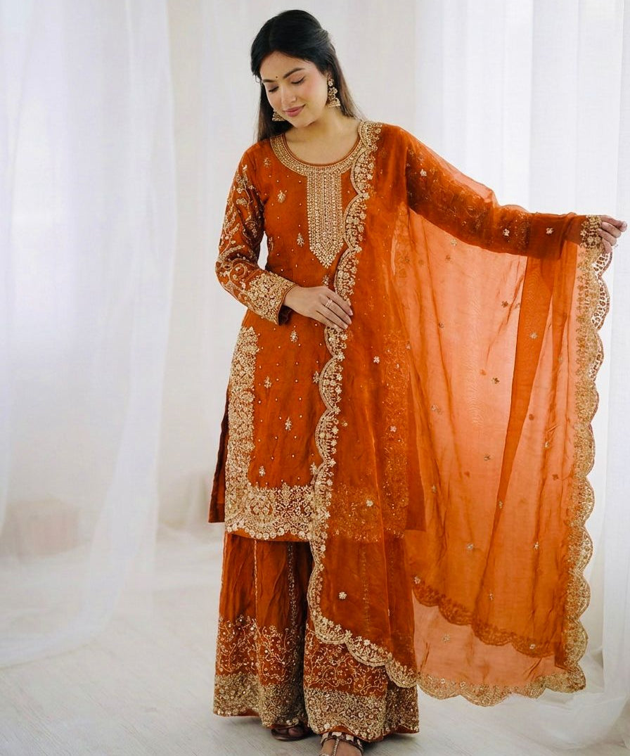 Ethnic Embroidered Silk Top Plazoo