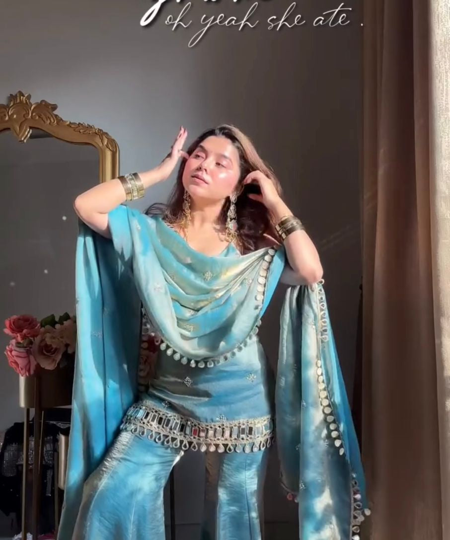 Stylish Fendy Silk Mirror Work Suit