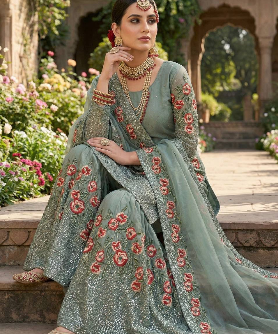 Stunning Sequence Embroidered Top Sharara