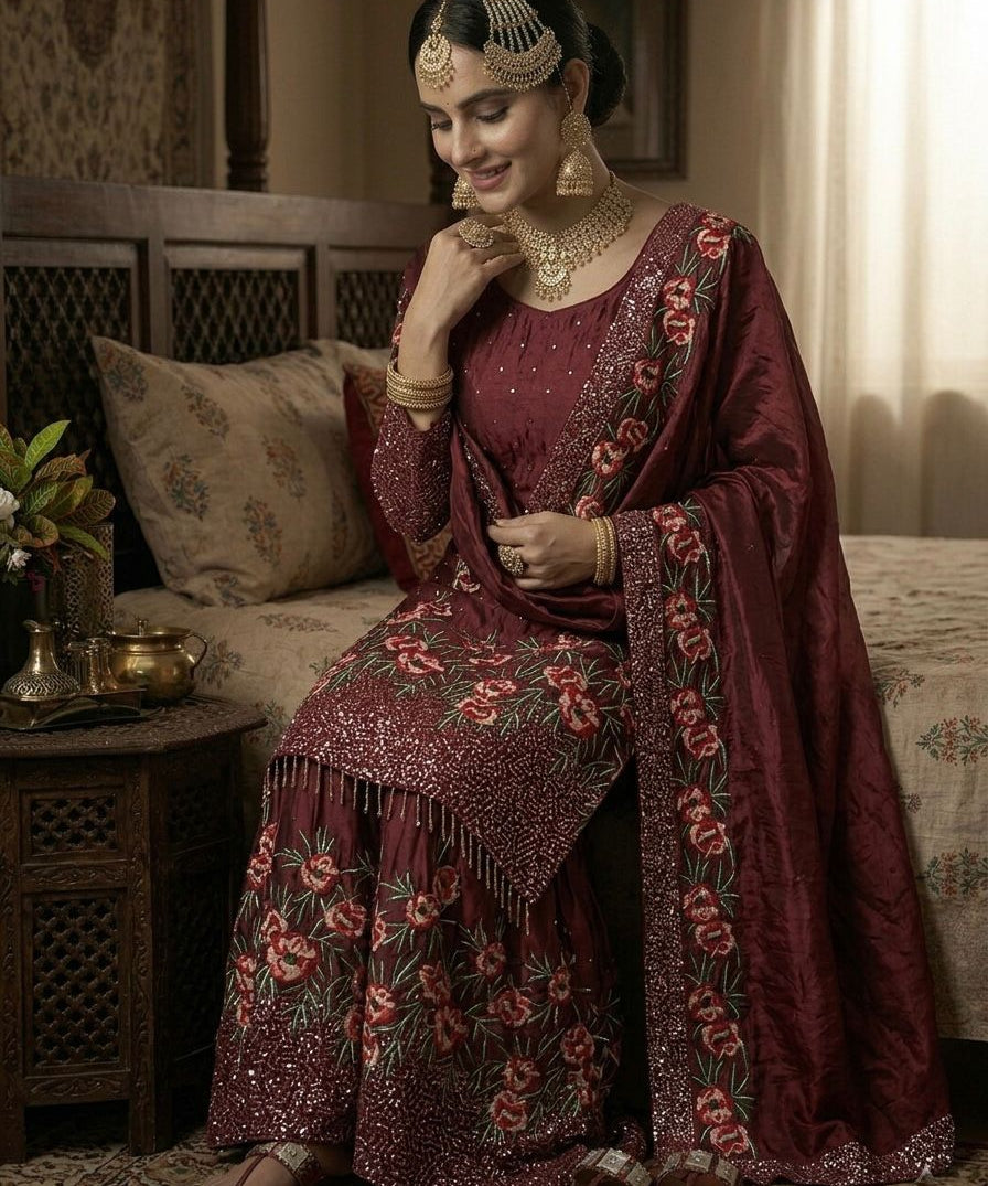 Stunning Sequence Embroidered Top Sharara