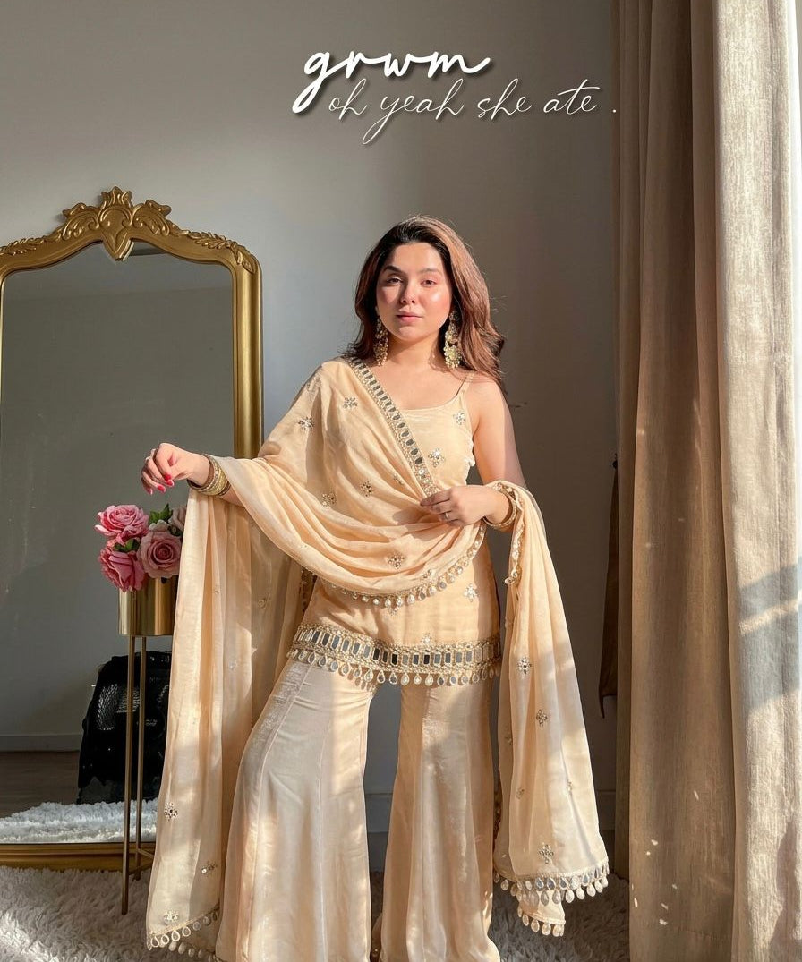 Stylish Fandy Silk Mirror Work Suit