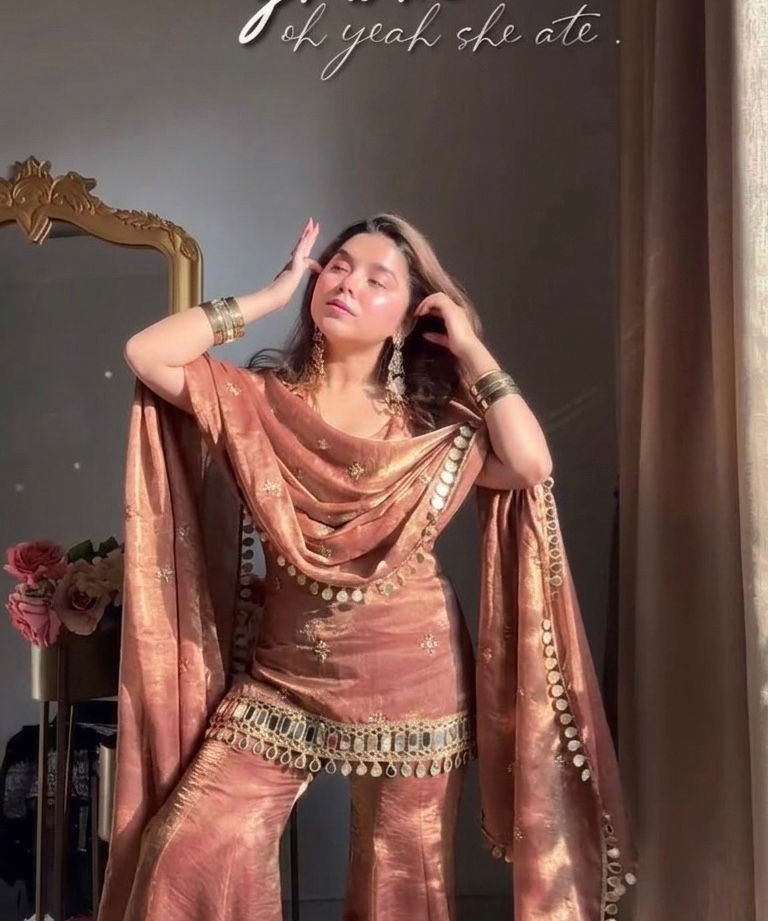 Stylish Fandy Silk Mirror Work Suit