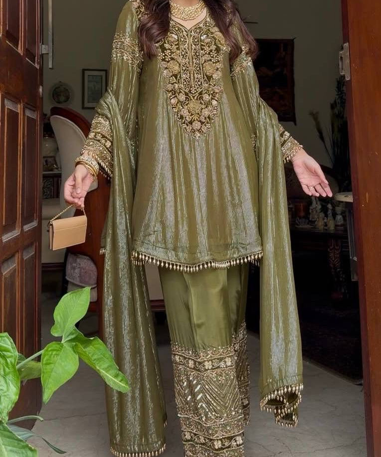 Designer Shiny Striped Top Plazzo