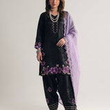 Beautiful Black Embroidered Roman Silk Suit