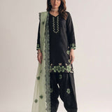 Beautiful Black Embroidered Roman Silk Suit