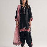 Beautiful Black Embroidered Roman Silk Suit