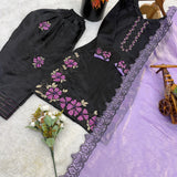Beautiful Black Embroidered Roman Silk Suit