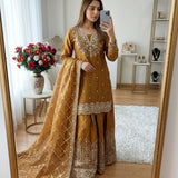 Exclusive Fandy Silk Embroidered Top Sharara