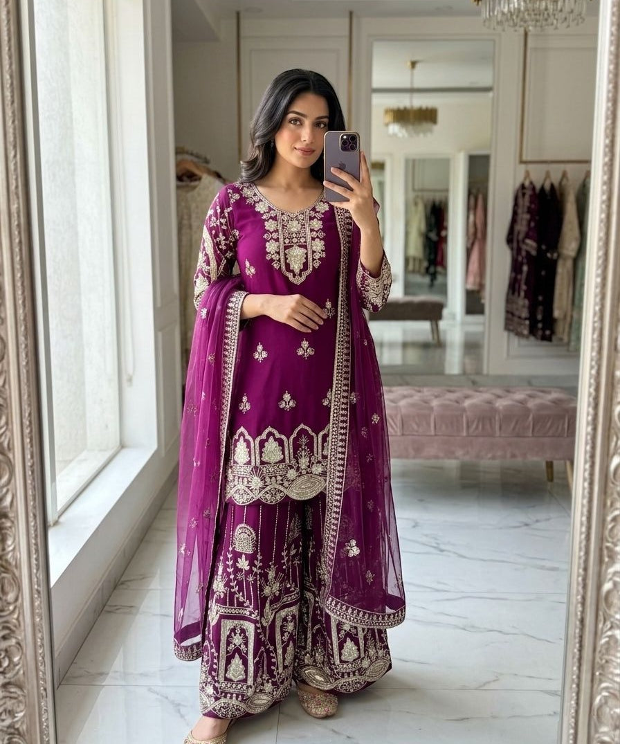 Trending Partylook Embroidered Top Sharara