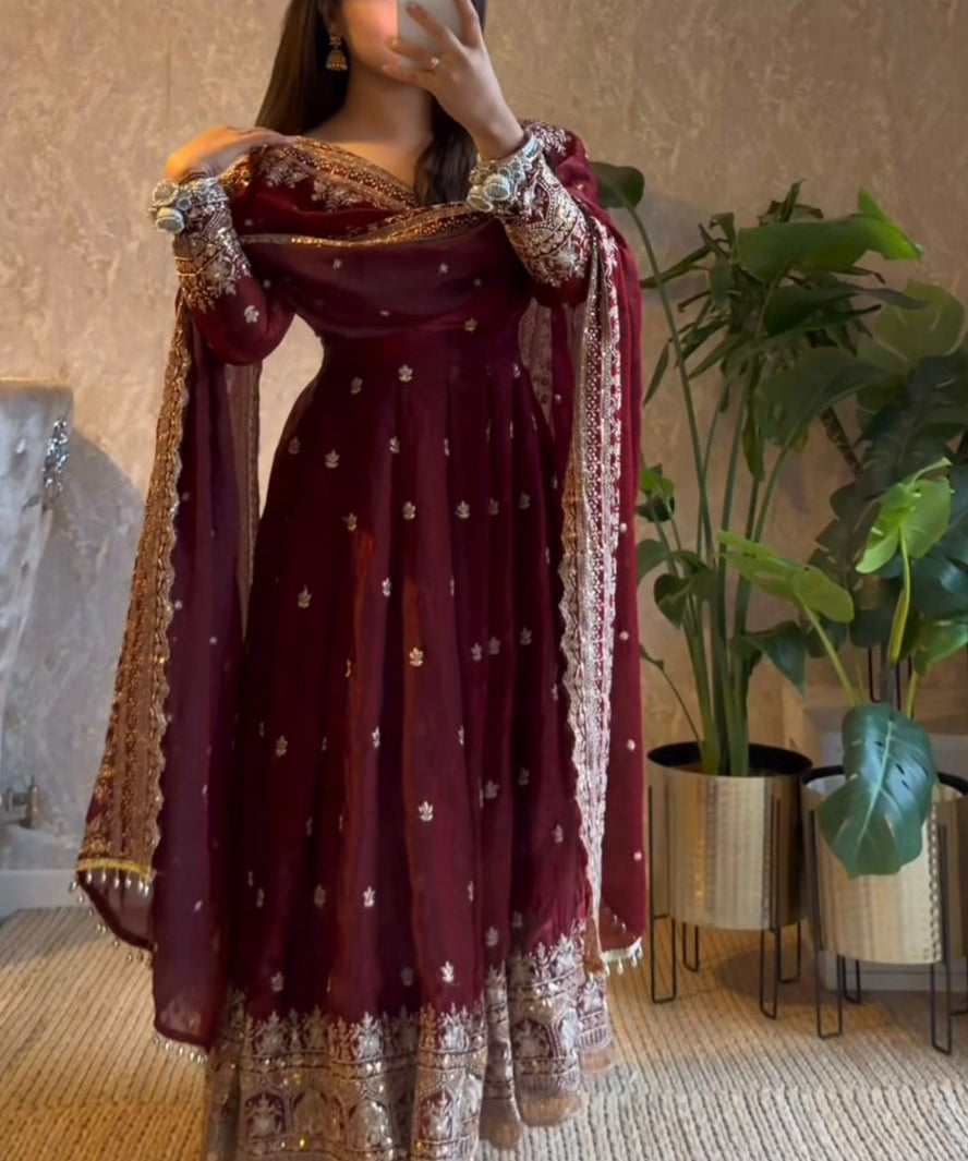 Classic Heavy Gandy Embroidered Anarkali Gown