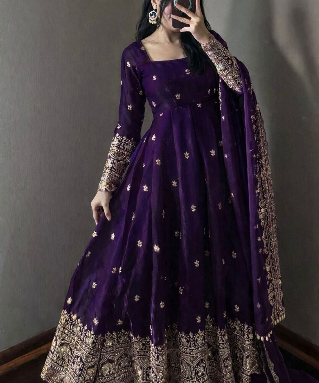 Classic Heavy Gandy Embroidered Anarkali Gown