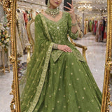 Olive Green Shimmer Silk Top Lehenga