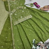Olive Green Shimmer Silk Top Lehenga